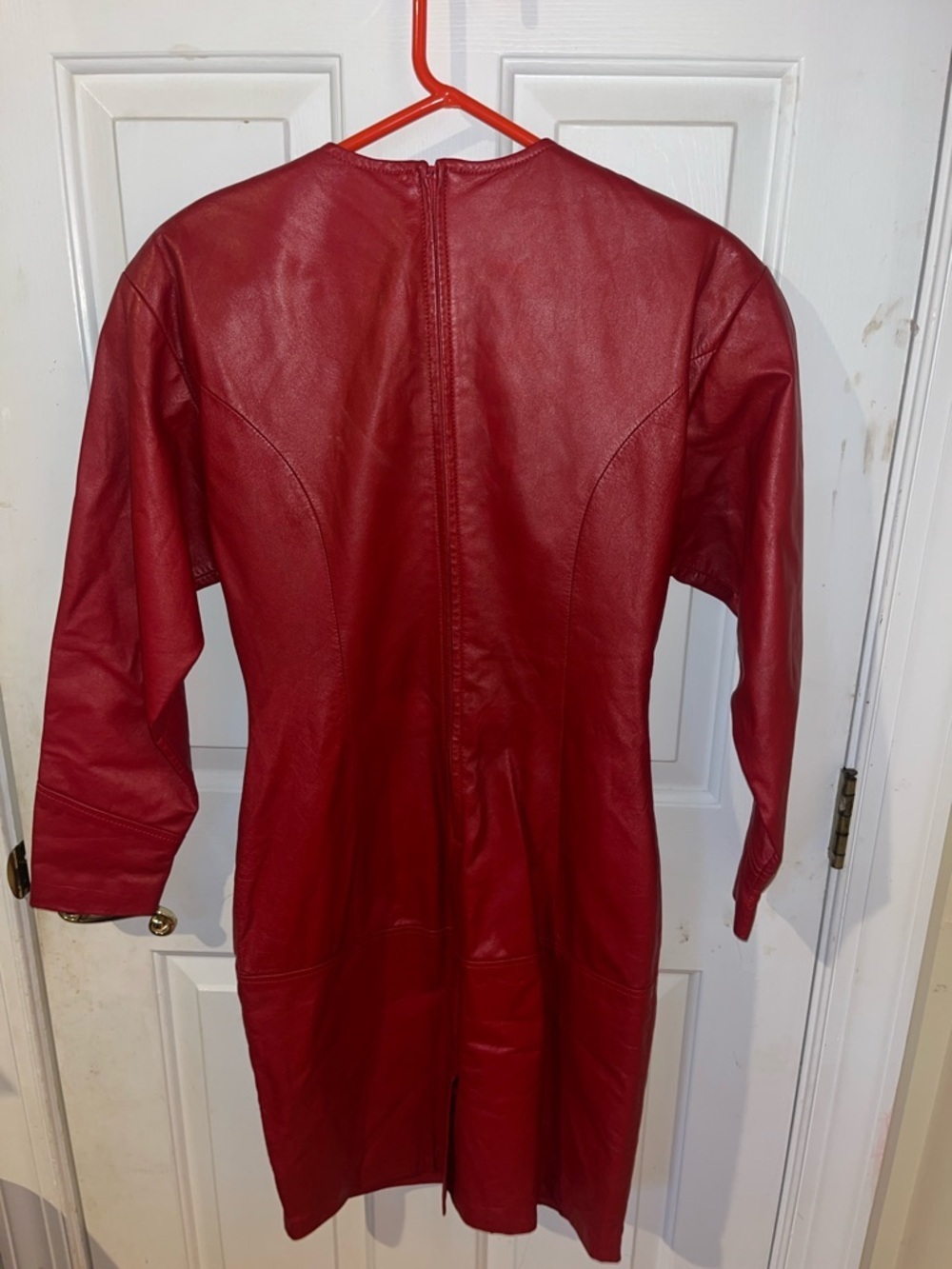 Ambria Vintage Red Leather Dress Size 4 Long Sleeve Shoulder Pads Made in Korea - Picture 5 of 5
